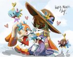  2girls ^_^ animal_ears animal_nose blue_flower blue_ribbon blue_sky bow bowtie brown_fur brown_hair child closed_eyes cloud cream_the_rabbit dress english_text eyelashes flower flying furry furry_female gloves grass hand_on_another's_cheek hand_on_another's_face hands_on_another's_face hat hat_flower highres kneeling long_dress looking_at_another mother_and_child mother_and_daughter multiple_girls open_mouth orange_dress orange_fur outdoors parent_and_child puffy_short_sleeves puffy_sleeves purple_dress rabbit_ears rabbit_girl rabbit_tail red_bow red_bowtie red_dress reezypuffz ribbon seiza short_sleeves sitting sky smile sonic_(series) standing sun_hat tail vanilla_the_rabbit white_gloves wings yellow_fur 
