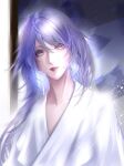  1girl character_request commentary_request highres long_hair path_to_nowhere purple_eyes purple_hair qianqi solo upper_body white_bathrobe 