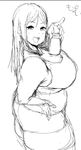  bare_shoulders belly brand_name_imitation breasts cleavage fat greyscale hooters huge_breasts long_hair monochrome morisoba_(silent_hill) plump short_shorts shorts sketch solo tank_top thick_thighs thighs translation_request tray 