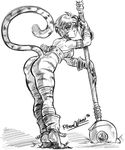  animal_ears arched_soles armlet ass bangs bare_shoulders bottomless breasts breath_of_fire breath_of_fire_ii check_artist facial_mark furry gloves high_belt highres leaning_forward looking_at_viewer pltrgst pointy_ears rinpoo_chuan shoe_soles short_hair shoulder_blades signature sketch solo staff striped_tail tail tail_raised tiger_ears tiger_girl tiger_stripes tiger_tail tiptoes 