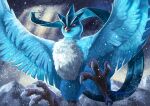 2022 absurd_res ambiguous_gender articuno avian avian_feet beak blue_body blue_feathers blue_tail claws feathered_wings feathers feral flying generation_1_pokemon grey_beak head_crest hi_res legendary_pokemon long_tail multicolored_body multicolored_feathers nintendo panthera_arven pokemon pokemon_(species) red_eyes snow snowing solo spread_wings tail toe_claws two_tone_body two_tone_feathers white_body white_feathers wings