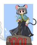  >_< 2girls absurdres animal_ear_fluff animal_ears black_eyes black_skirt black_vest blue_capelet capelet character_request closed_mouth commentary_request crying grey_hair hand_on_own_hip highres holding holding_mallet jewelry kasuya_baian long_sleeves looking_at_viewer mallet mouse_ears mouse_girl mouse_tail multiple_girls nazrin necklace pendant puff_of_air revision short_hair skirt skirt_cutout solo_focus sweatdrop tail touhou vest 