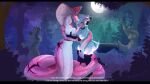16:9 2025 absurd_res anthro apode big_breasts breast_grab breasts canid collar detailed_background dialogue draconcopode duo english_text equid eye_contact fangs female female/female forest full_moon glowing glowing_eyes hand_on_breast hi_res holding_chin imminent_death inanimate_transformation legless looking_at_another mammal moon motion_lines naga night on_one_leg open_mouth outside petrification pink_body pink_scales plant reptile ringed_eyes roxlyde scales scalie sculpture serpentine skull_dog snake snake_hood spiked_collar spikes standing star statue subtitled tail tail_around_body tail_around_neck tail_between_legs teeth text transformation tree widescreen
