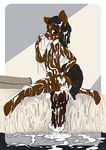  2016 animal_genitalia animal_penis anthro balls bed big_penis brown_eyes cum cum_everywhere dreadlocks equine equine_penis fan_character horse hyper looking_at_viewer looking_back male mammal messy mirapony my_little_pony penis pony pose solo 