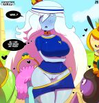  5girls absurdres adventure_time arthropod_girl bee_girl bee_princess blonde_hair blue_skin breasts colored_skin crown engagement_ring_princess highres ice_crown_(adventure_time) ice_queen_(adventure_time) large_breasts long_hair multiple_girls purple_princess purple_skin queen slime_princess smile somescrub speech_bubble thought_bubble toon_(style) very_long_hair white_hair 