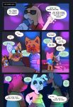 alcohol beer beverage bovid buckteeth canid canine canis caprine clothing collared_shirt comic crushpepper dress_shirt electronics english_text eyeshadow felid feline female fur goat hi_res lagomorph leporid makeup male male/female mammal microphone orange_body orange_fur peri_(crushpepper) pimento_(crushpepper) rabbit red_eyes shirt speech_bubble tagme teeth text topwear wolf