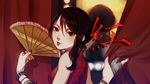  black_hair chinese_clothes chinese_dress ebon fan red red_eyes vocaloid yuezheng_ling 