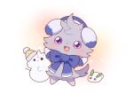  :d animal_focus arms_up blue_bow blue_bowtie bow bowtie cat character_snowman clothed_pokemon colored_sclera commentary_request earmuffs espurr fangs full_body gloves grey_fur kurumi_dangoo looking_at_viewer no_humans open_mouth pokemon pokemon_(creature) pokemon_focus purple_eyes purple_sclera simple_background smile snowman solo standing white_background white_gloves 