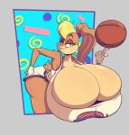 absurd_res anthro ball basketball_(ball) bedroom_eyes big_breasts big_butt blonde_hair bottomwear breasts buckteeth butt cleavage cleavage_overflow clothed clothing female gloves hair handwear hi_res huge_breasts hyper hyper_breasts joeblaydesign lagomorph leporid lola_bunny looking_at_viewer looney_tunes mammal narrowed_eyes rabbit seductive shirt shorts smile solo tank_top teeth topwear warner_brothers