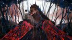  1girl absurdres baby bandages black_crown black_dress black_veil carrying carrying_baby carrying_person closed_mouth crown dress forest goblin_slayer! highres mili_(band) nature obscure_1o2sw plant_roots veil 