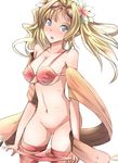  bad_id bad_pixiv_id bare_shoulders bikini bikini_pull blonde_hair blue_eyes blush breasts cleavage collarbone cowboy_shot eyewear_on_head flower granblue_fantasy groin hair_flower hair_intakes hair_ornament head_tilt hibiscus highres large_breasts looking_at_viewer pink_flower pulled_by_self pussy_juice pussy_juice_trail red_bikini shawl shuga_(soranote) solo standing sunglasses swimsuit thigh_strap twintails undressing zeta_(granblue_fantasy) 