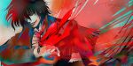  1boy alucard_(hellsing) ascot balcony capelet coat fang gloves grin hellsing male_focus red_ascot signature smile solo toshimichi_yukari upper_body white_gloves 