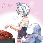 1:1 3_tails animal_humanoid bear_trap blue_ears blue_hair blue_tail bodily_fluids bottomwear breath canid canid_humanoid canine canine_humanoid canis clothed clothed_female clothed_humanoid clothing dipstick_tail enoko_mitsugashira female hair hi_res humanoid japanese_wolf mammal mammal_humanoid markings multi_tail multicolored_hair pink_bottomwear pink_clothing pink_skirt portrait purple_clothing purple_shirt purple_topwear recently_extinct_species shirt short_hair side_view skirt solo sweat sweatdrop tail tail_markings three-quarter_portrait topwear touhou trap_(contrivance) two_tone_hair two_tone_tail white_hair white_tail_tip wolf wolf_humanoid yudepii
