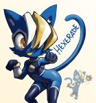 2026 anthro blonde_hair blue_body blue_fur bulge chizi clothed clothing domestic_cat duo e621 felid feline felis fur genitals hair hexerade hi_res male mammal mascot punishedtooner reference_image solo tail yellow_eyes