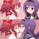  akemi_homura alternate_hair_color bad_id bad_pixiv_id black_hairband blush capelet choker closed_eyes comic hairband kaname_madoka kiss long_hair looking_at_another magical_girl mahou_shoujo_madoka_magica multiple_girls purple_eyes purple_hair red_hair sakimi3 short_twintails simple_background twintails yuri 