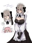  >_< 2girls aponia apron black_dress black_gloves blonde_hair blue_eyes breasts cleavage commentary dress elysia_(honkai_impact) english_commentary gloves half-heart_hands highres honkai_(series) honkai_impact_3rd large_breasts maid maid_apron maid_day maid_headdress medium_hair multiple_girls pink_hair score simple_background smile vlilacc white_apron white_background 