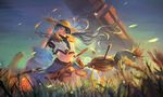  balagao blue_hair grass hat navel ponytail skirt tagme_(character) tail twintails witch 