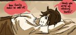  bed color_coordination conversation kill_la_kill matoi_ryuuko roman_imperial sepia solo speech_bubble upper_body 