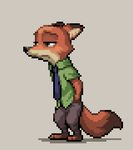  2016 animated anthro barefoot black_claws black_fur black_pawpads canine claws digital_media_(artwork) disney fluffy fluffy_tail fox fur green_eyes half-closed_eyes loop male mammal multicolored_fur nick_wilde orange_fur pawpads paws pixel pixel_(artwork) pixel_animation plant sad simple_background smile smirk solo toes two_tone_fur zootopia にし 