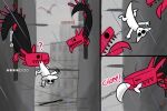  2:3 ambiguous_gender anthro city city_background climbing comic death feral gameplay_mechanics group gui hunger_bar imminent_death imminent_vore lizard_(rain_world) melee_weapon metal_fox117 peril pink_lizard_(rain_world) polearm predator/prey rain_world raining rumbling_stomach sharing size_difference slugcat spear trio unwilling_prey videocult vore vulture_(rain_world) weapon wet 