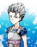  armor black_eyes black_hair blue_background collarbone dragon_ball dragon_ball_super hexagram kyabe male_focus muraosa_(conjecture) solo spiked_hair upper_body 