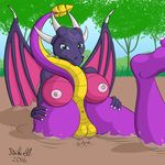  anthro anus artist_signature balls breast_rest breasts butt butt_grab claws cynder dragon female green_eyes hand_on_butt horn male mud nipples nude outside partially_submerged perineum spyro spyro_the_dragon strikersa video_games wing_spikes wings 