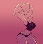  armpits breasts clothed clothing female grin herny hi_res jenny_wakeman looking_back machine midriff monochrome my_life_as_a_teenage_robot not_furry panties pink_theme shirt skimpy solo tank_top thick_thighs underwear wide_hips 