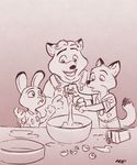  cute disney food gideon_grey judy_hopps mistermead monochrome nick_wilde pie zootopia 