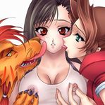  2girls aerith_gainsborough aoi_muramasa aoi_tei_(circle) bestiality bisexual black_hair blush brown_hair chikuwabu_(aoi_tei) cleavage final_fantasy final_fantasy_vii green_eyes licking looking_at_another looking_at_viewer multiple_girls nipple_pinch nipple_tweak parted_lips red_eyes red_xiii saliva sandwiched see-through simple_background square_enix teeth tifa_lockhart tongue white_background yellow_eyes 