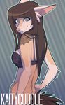  anthro bra canine clothing female kaitycuddle lingerie looking_at_viewer looking_back mammal panties simple_background smile solo standing underwear 