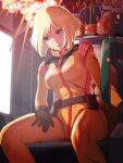  1girl akatsu bad_end belt belt_pouch blonde_hair blood blood_from_forehead blue_eyes bodysuit breasts brown_belt brown_gloves cockpit collared_bodysuit commission explosion fire gloves gundam hand_on_own_thigh high-waist_belt highres imminent_death mecha_pilot_suit medium_hair missing_headwear mobile_suit_gundam normal_suit_(gundam) open_mouth pouch sayla_mass sitting skeb_commission small_breasts solo spacecraft_interior sparks tongue yellow_bodysuit 