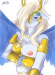  blush breasts dragon feathered_wings feathers female hair looking_at_viewer royalty saffira_queen_of_dragons solo wings yu-gi-oh yus-ts 
