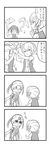  4koma 51_(akiduki) absurdres bare_shoulders comic commentary_request elbow_gloves gloves greyscale hand_on_own_chin highres kantai_collection monochrome multiple_girls nowaki_(kantai_collection) remodel_(kantai_collection) scarf school_uniform sendai_(kantai_collection) serafuku sunglasses translated two_side_up 