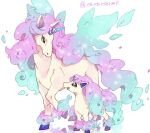  aqua_eyes aqua_hair black_eyes commentary_request evolutionary_line galarian_ponyta galarian_rapidash horns looking_down looking_up multicolored_hair no_humans open_mouth pink_hair pokemon pokemon_(creature) pokemon_focus shuri_(84k) single_horn twitter_username two-tone_hair unicorn white_background 