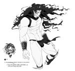  1boy abs arm_up battle_tendency black_loincloth black_thong bracer closed_mouth commentary_request earrings eyeliner fingernails greyscale groin highres horns jewelry jojo_no_kimyou_na_bouken kars_(jojo) knee_pads korean_commentary loincloth long_hair looking_to_the_side makeup male_focus monochrome nude onyajj pectorals piercing scarf sharp_fingernails sideways_glance simple_background smile solo thong tiara toned toned_male very_long_hair white_background 