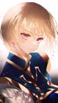  1boy absurdres androgynous bishounen blonde_hair blue_eyes chromatic_aberration closed_mouth earrings eyelashes glint gold_trim gradient_eyes hair_between_eyes head_tilt highres hunter_x_hunter jewelry kurapika light_particles lips looking_at_viewer majamari male_focus multicolored_eyes pink_eyes revision short_hair solo upper_body 