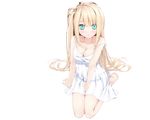  1girl barefoot blonde_hair blue_eyes breasts cleavage dress female long_hair original solo summer_dress uttt 