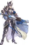  1girl absurdres armor armored_boots black_pants blonde_hair blue_cape blue_eyes boots cape cuirass fake_horns gauntlets helmet high_heel_boots high_heels highres holding holding_sheath holding_sword holding_weapon horned_helmet horns long_hair looking_at_viewer non-web_source official_art overskirt pants pauldrons selina_(sword_of_convallaria) sheath shoulder_armor solo sword sword_of_convallaria transparent_background unsheathing weapon winged_helmet 