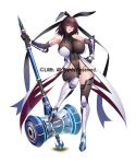  1girl bare_shoulders breasts brown_leotard commentary_request covered_navel gauntlets highres huge_breasts impossible_clothes impossible_leotard kagami_hirotaka leotard long_hair looking_at_viewer medium_hair mizuki_shiranui parted_lips red_eyes shiny_clothes shiny_skin simple_background skin_tight smile solo standing taimanin_(series) taimanin_rpgx taimanin_suit taimanin_yukikaze teeth thighhighs thighs watermark white_background 