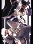  2boys black_coat black_hat blue_necktie brothers coat commentary emmet_(pokemon) gloves grey_eyes grey_hair hat highres ingo_(pokemon) looking_at_viewer male_focus multiple_boys necktie pokemon pokemon_black_and_white short_hair siblings tatamuke triangle twins untranslatable_commentary white_coat white_gloves white_hat 