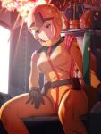  1girl akatsu bad_end belt belt_pouch blonde_hair blood blood_from_forehead blue_eyes bodysuit breasts brown_belt brown_gloves cockpit collared_bodysuit commentary_request commission explosion fire gloves gundam hand_on_own_thigh helmet high-waist_belt highres imminent_death mecha_pilot_suit mobile_suit_gundam normal_suit_(gundam) open_mouth pouch sayla_mass sitting skeb_commission small_breasts solo spacecraft_interior sparks tongue yellow_bodysuit 