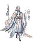  1boy belt black_boots black_jacket blue_gem blue_sash boots braid brown_belt brown_shawl coat collar collared_shirt crystal_shards food_fantasy full_body gem grey_eyes grey_hair hair_behind_ear hair_between_eyes hair_ornament hair_over_shoulder hand_on_own_chest highres holding holding_gem jacket jingzhongyin lace-up_boots leaf_print long_coat long_hair long_sleeves looking_at_viewer low-braided_long_hair low-tied_long_hair male_focus mate_(food_fantasy) o-ring_collar official_art parted_lips priest print_robe robe sash see-through_clothes see-through_shawl shawl shirt sideways_glance solo staff standing third-party_source thurible transparent_background two-sided_sleeves white_coat white_robe white_shirt wide_sleeves 
