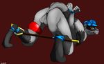  anthro arms_tied ass_up backlash91 backsack balls blush bound clenched_teeth conditional_dnp digitigrade hands_behind_back improvised_bondage lying male mammal on_front perineum raccoon raised_tail rear_view signature sly_cooper sly_cooper_(series) solo spreader_bar teeth video_games 