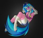  2016 absurd_res anthro anthrofied armpits blue_hair breasts cleavage clothed clothing equine eyewear female fetlocks friendship_is_magic hair headphones hi_res hooves horn itsuko103 mammal multicolored_hair multicolored_tail my_little_pony open_mouth piercing simple_background solo sunglasses tongue tongue_out tongue_piercing two_tone_hair unicorn vinyl_scratch_(mlp) 