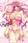  1girl bare_shoulders breasts choker cleavage curvy female hair_ornament huge_breasts kagaumi long_hair looking_at_viewer navel open_mouth panties pink_hair purple_eyes rasis solo sound_voltex standing thigh_gap thighhighs thighs v 