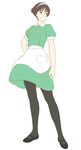  apron brown_eyes brown_hair dress full_body gake_no_ue_no_ponyo hairband hand_on_hip jas lisa_(ponyo) looking_to_the_side mary_janes pantyhose shoes solo white_background 