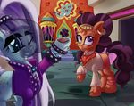  2016 clothing coloratura_(mlp) duo equine female friendship_is_magic horn horse looking_at_viewer mammal my_little_pony one_eye_closed piercing pony saffron_masala_(mlp) stamp thediscorded unicorn veil wink 