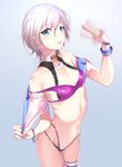  anastasia_(idolmaster) bikini black_legwear blue_eyes breasts cleavage collarbone earrings eyelashes fanning_self gradient gradient_background highleg highleg_bikini highleg_swimsuit highres idolmaster idolmaster_cinderella_girls idolmaster_cinderella_girls_starlight_stage jewelry navel open_mouth q_(ed69) short_hair silver_hair small_breasts smile solo swimsuit thighhighs 