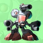  alien arm_cannon battletech chibi choujikuu_yousai_macross energy_cannon english_commentary glaug highres jeff_sorley macross marauder_(battletech) mecha mecha_focus no_humans radio_antenna red_visor robot robotech science_fiction signature walker_(robot) weapon zentradi 