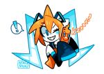  ! 1girl :d ;d aqua_eyes artist_name blush cellphone colored_skin commentary cropped_torso detached_sleeves english_commentary eyelashes fusion grin hair_between_eyes hatsune_miku holding holding_phone one_eye_closed orange_hair orange_shirt phone pokemon pokemon_(creature) rotom rotom_(normal) rotom_phone shirt simple_background smartphone smile socky sound_effects speech_bubble spoken_exclamation_mark teeth twintails vocaloid white_background white_skin 
